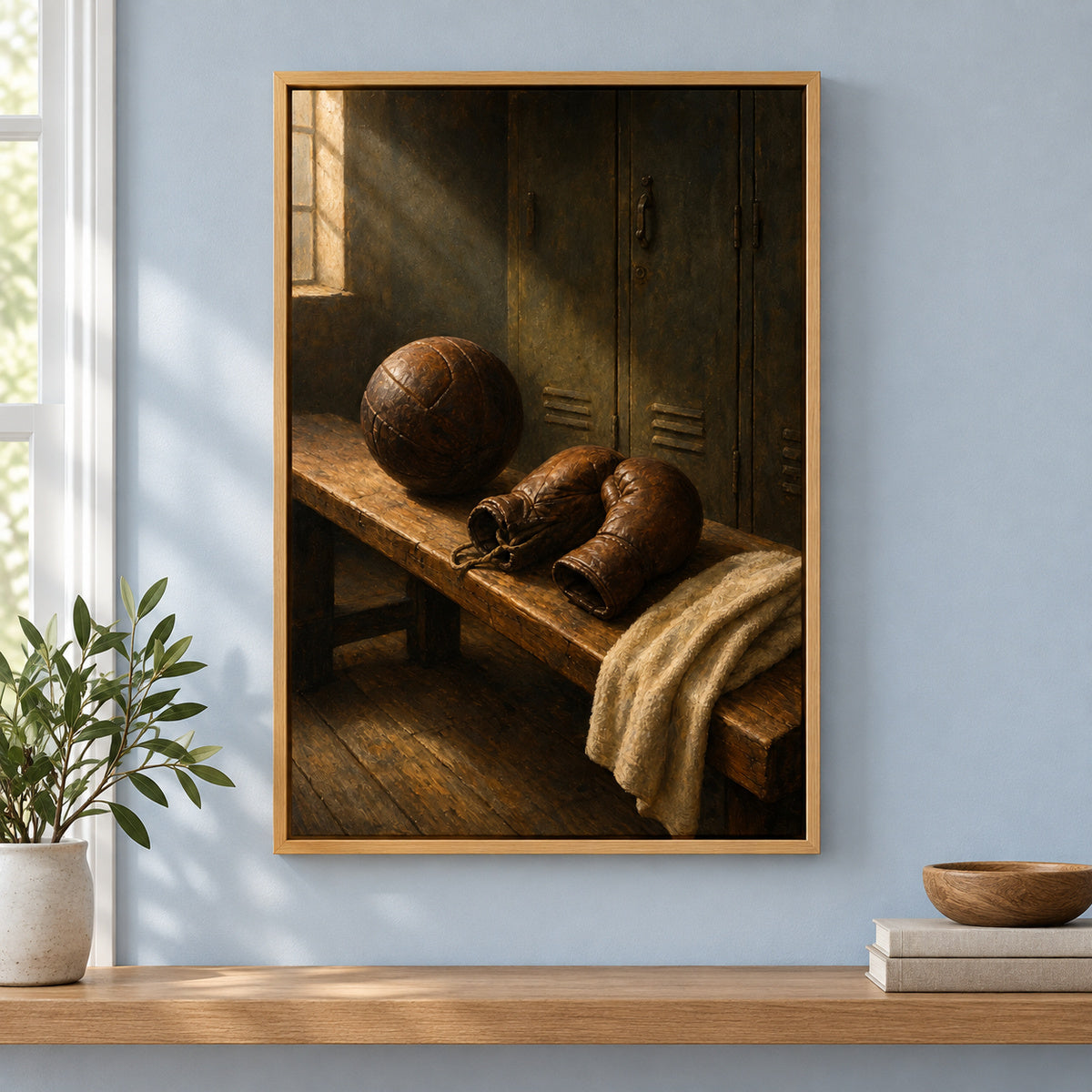 Vintage Sports Equipment Still Life Oil Painting Canvas Wall Art | brown_independent_close