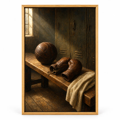 Vintage Sports Equipment Still Life Oil Painting Canvas Wall Art | brown_sku