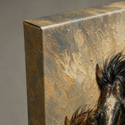 Wild Horse Mud Track Head-to-Head Oil Painting Canvas Wall Art - 03_detail_closeup