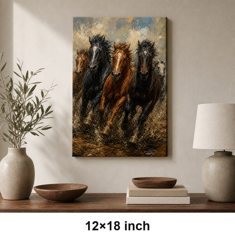 Wild Horse Mud Track Head-to-Head Oil Painting Canvas Wall Art - 04_sku_12x18_wall