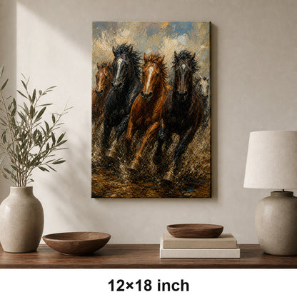 Wild Horse Mud Track Head-to-Head Oil Painting Canvas Wall Art - 04_sku_12x18_wall