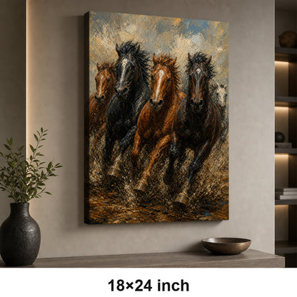 Wild Horse Mud Track Head-to-Head Oil Painting Canvas Wall Art - 05_sku_18x24_wall
