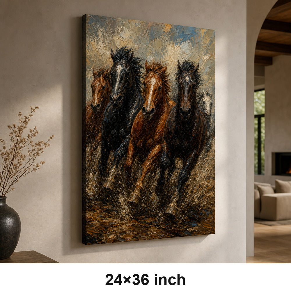 Wild Horse Mud Track Head-to-Head Oil Painting Canvas Wall Art - 06_sku_24x36_wall