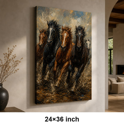 Wild Horse Mud Track Head-to-Head Oil Painting Canvas Wall Art - 06_sku_24x36_wall