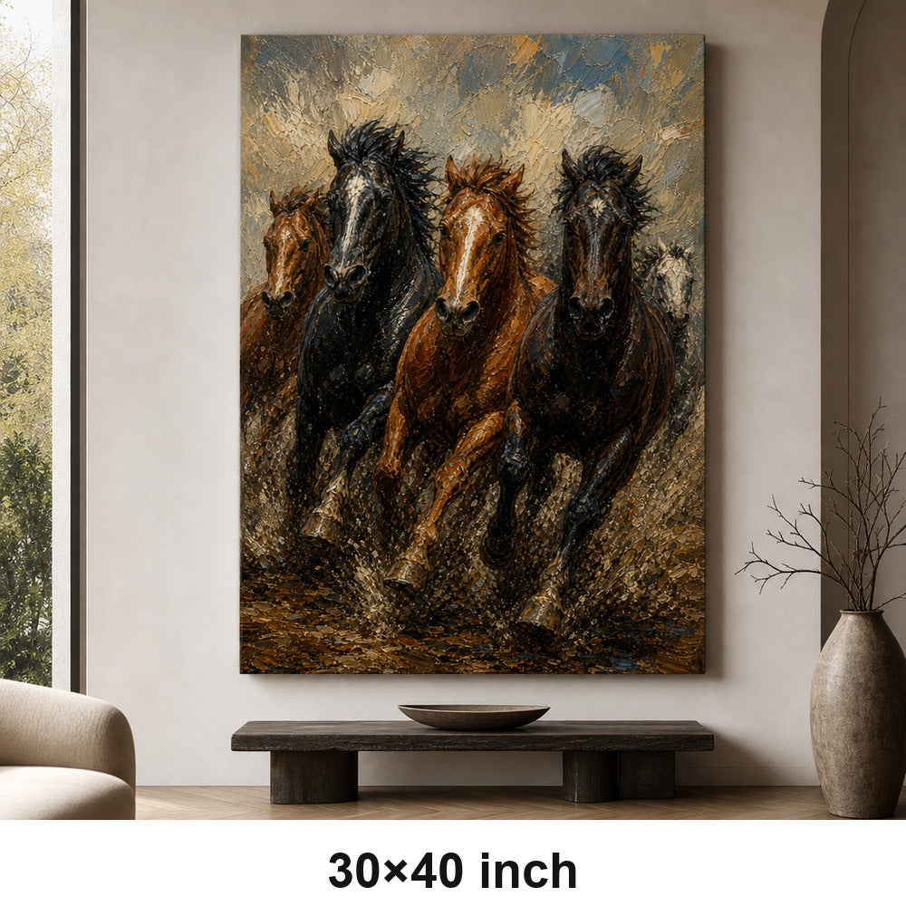 Wild Horse Mud Track Head-to-Head Oil Painting Canvas Wall Art - 07_sku_30x40_wall