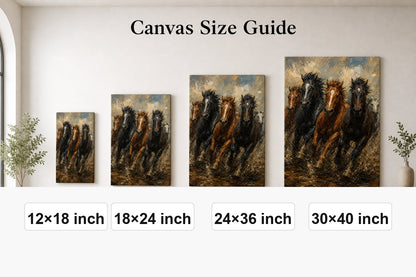 Wild Horse Mud Track Head-to-Head Oil Painting Canvas Wall Art - 08_size_comparison