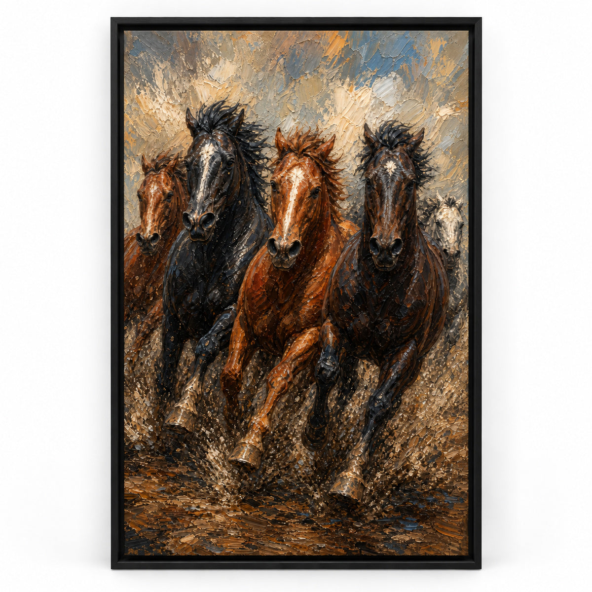 Wild Horse Mud Track Head-to-Head Oil Painting Canvas Wall Art | black_sku