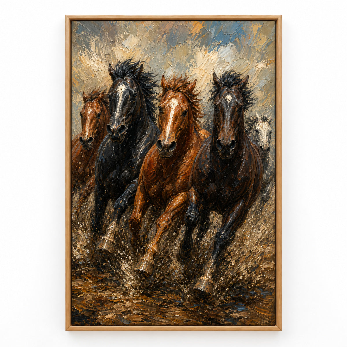 Wild Horse Mud Track Head-to-Head Oil Painting Canvas Wall Art | brown_sku