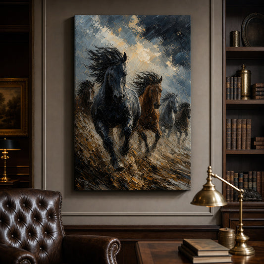 Wild Horse Storm Light Surge Oil Painting Canvas Wall Art — room scene
