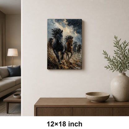 Wild Horse Storm Light Surge Oil Painting Canvas Wall Art - 04_sku_12x18_wall