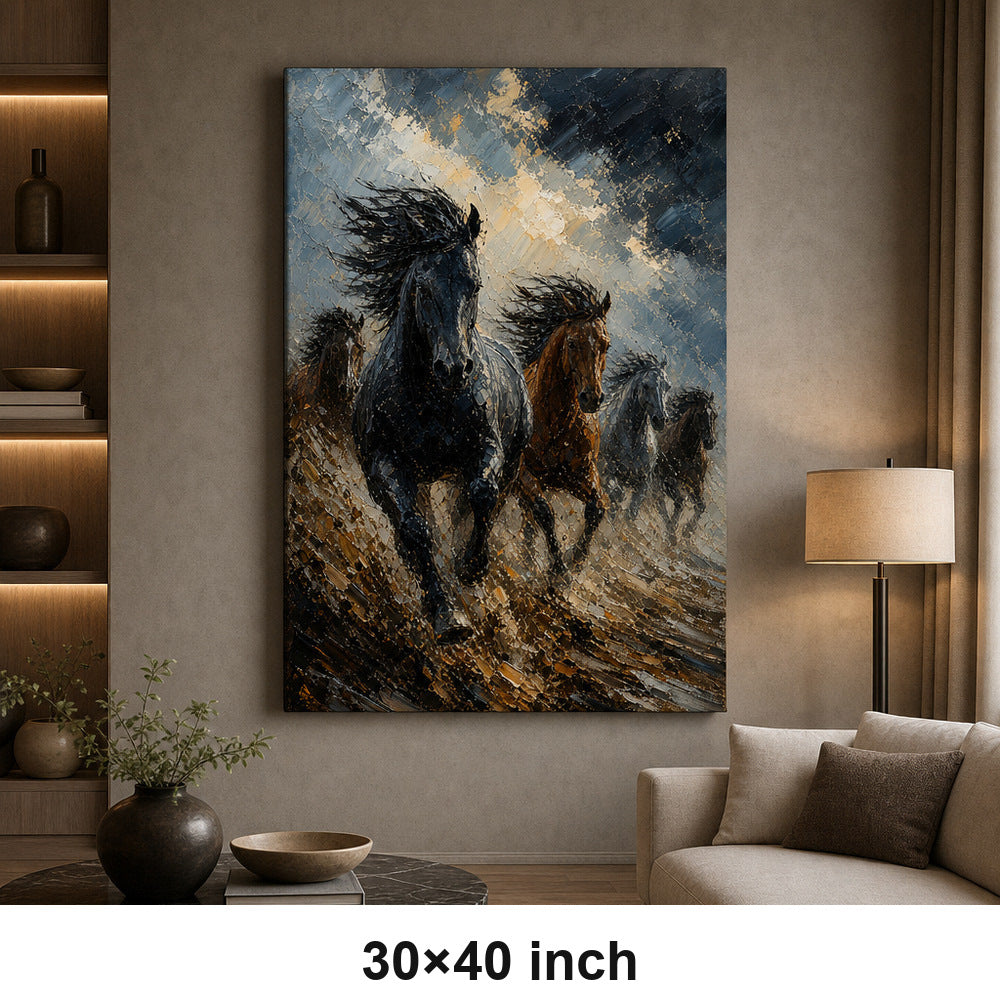 Wild Horse Storm Light Surge Oil Painting Canvas Wall Art - 07_sku_30x40_wall