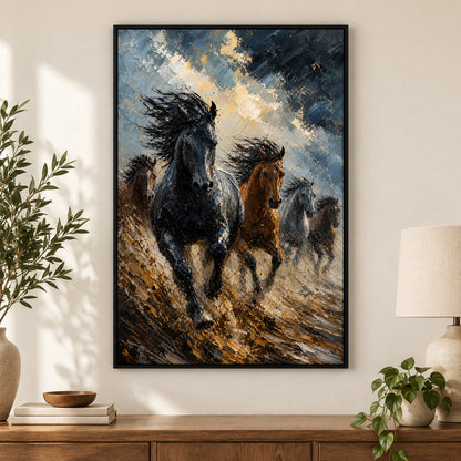 Wild Horse Storm Light Surge Oil Painting Canvas Wall Art | black_independent_close