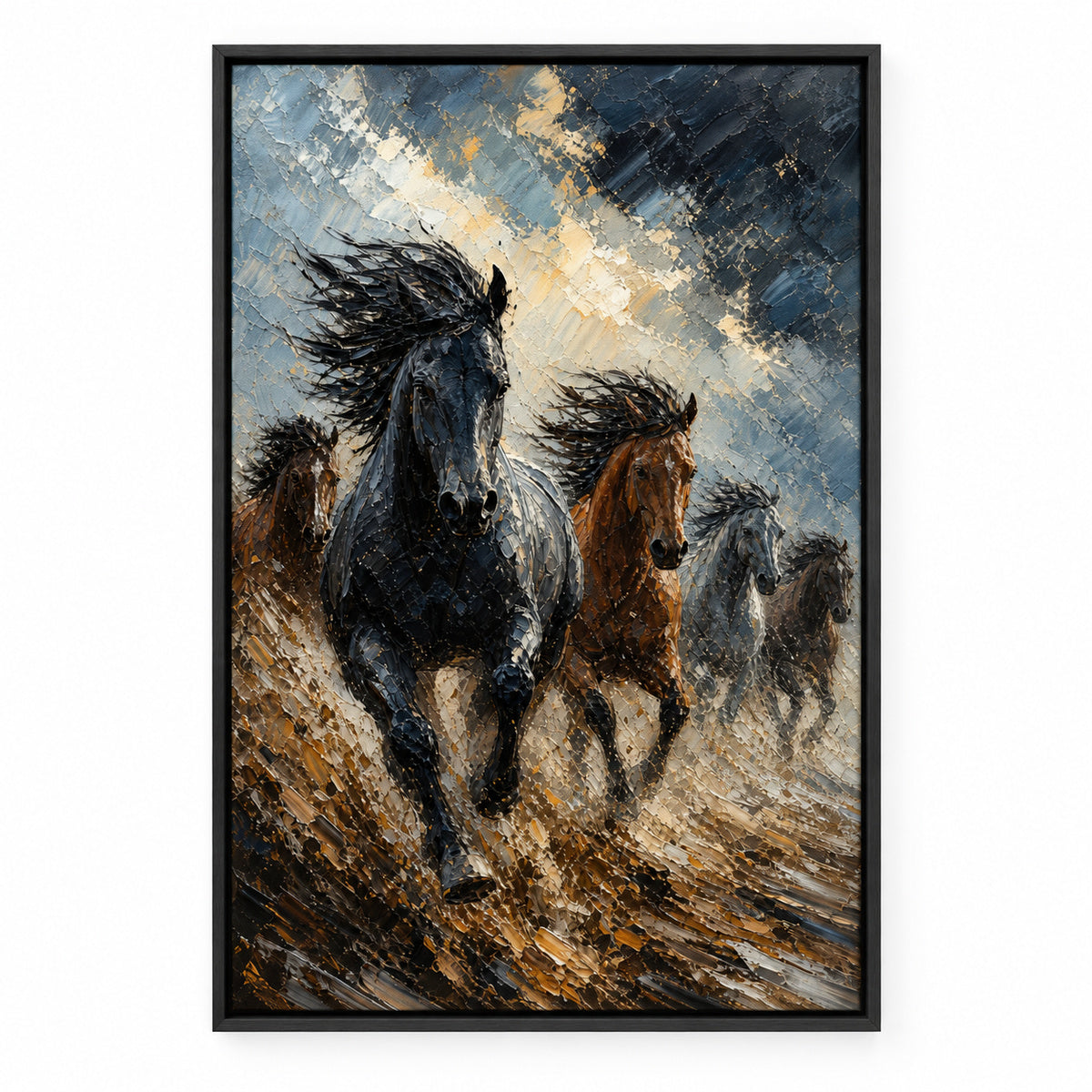 Wild Horse Storm Light Surge Oil Painting Canvas Wall Art | black_sku