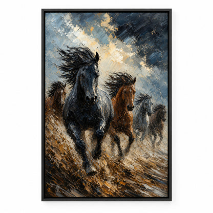 Wild Horse Storm Light Surge Oil Painting Canvas Wall Art | black_sku
