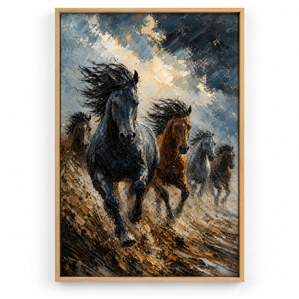 Wild Horse Storm Light Surge Oil Painting Canvas Wall Art | brown_sku
