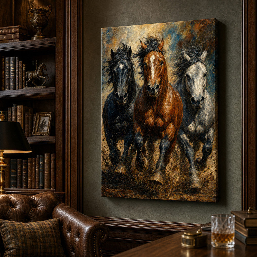 Wild Horse Muscle Mane Motion Oil Painting Canvas Wall Art - 02_wall_scene