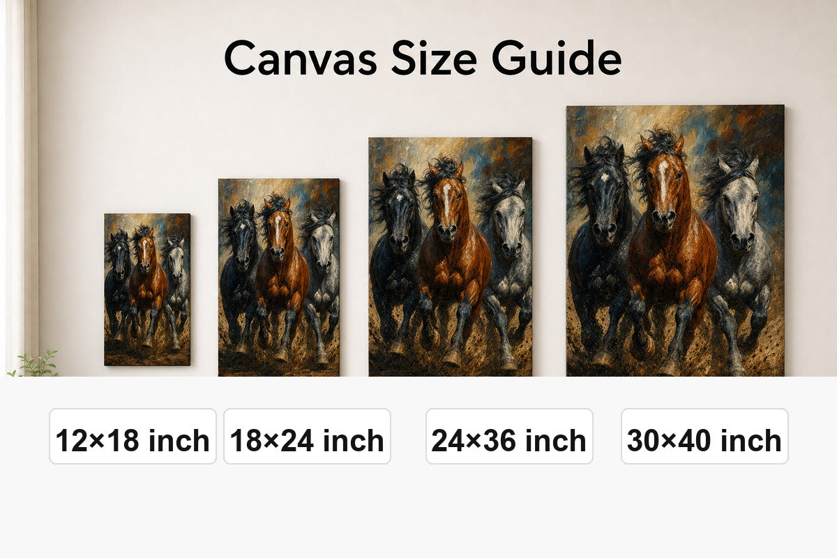 Wild Horse Muscle Mane Motion Oil Painting Canvas Wall Art - 08_size_comparison