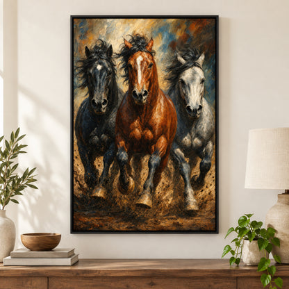 Wild Horse Muscle Mane Motion Oil Painting Canvas Wall Art | black_independent_close