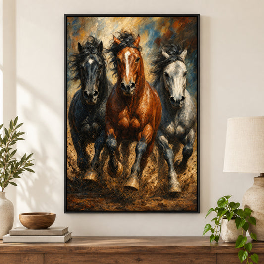 Wild Horse Muscle Mane Motion Oil Painting Canvas Wall Art | black_independent_close