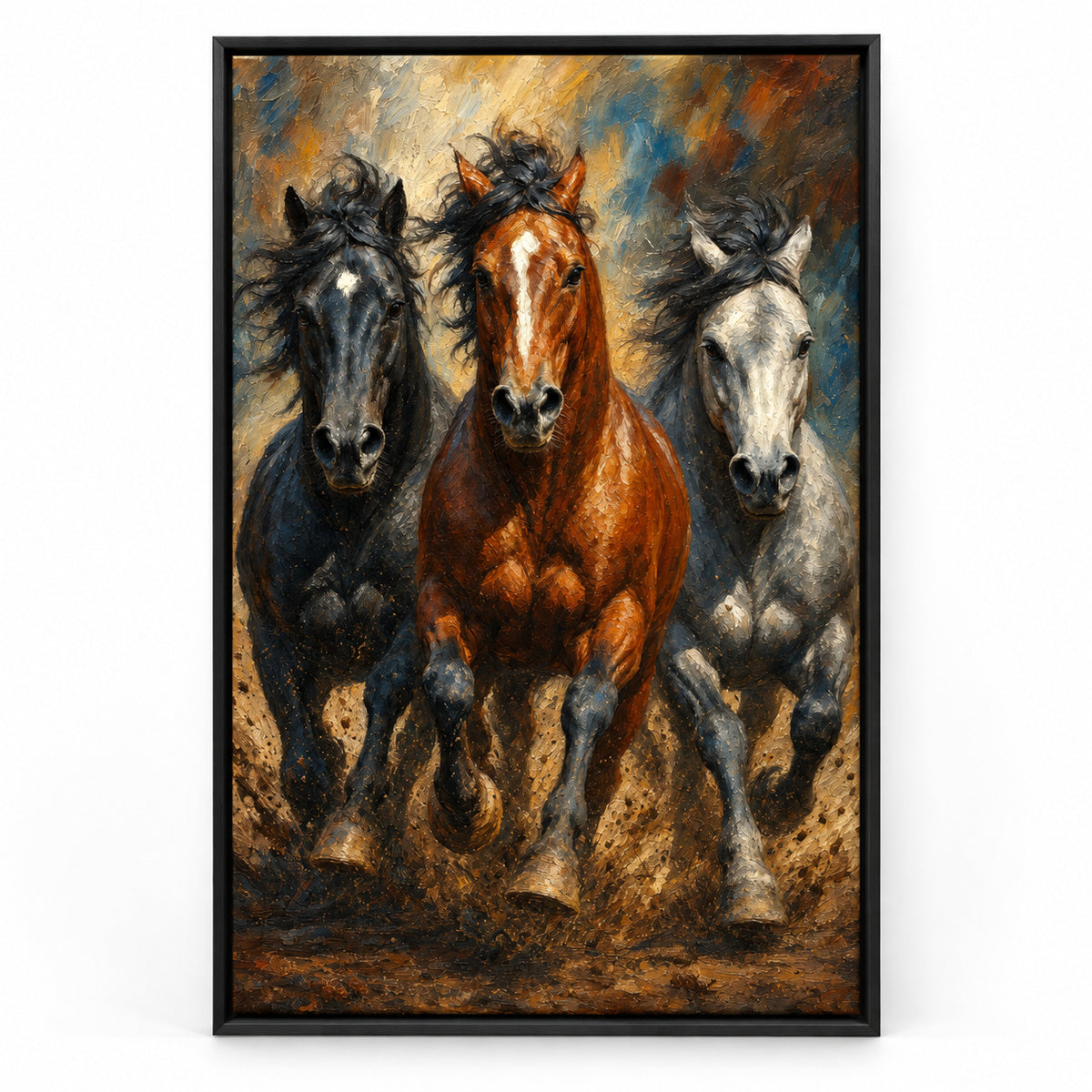 Wild Horse Muscle Mane Motion Oil Painting Canvas Wall Art | black_sku
