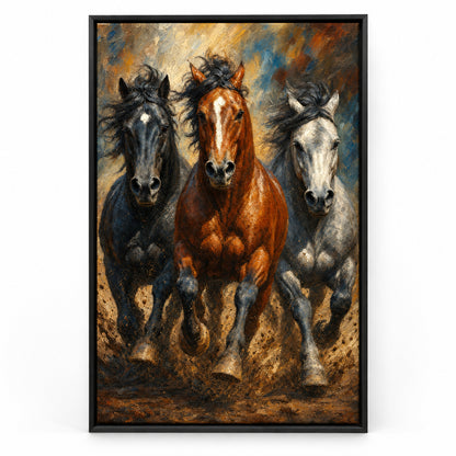 Wild Horse Muscle Mane Motion Oil Painting Canvas Wall Art | black_sku