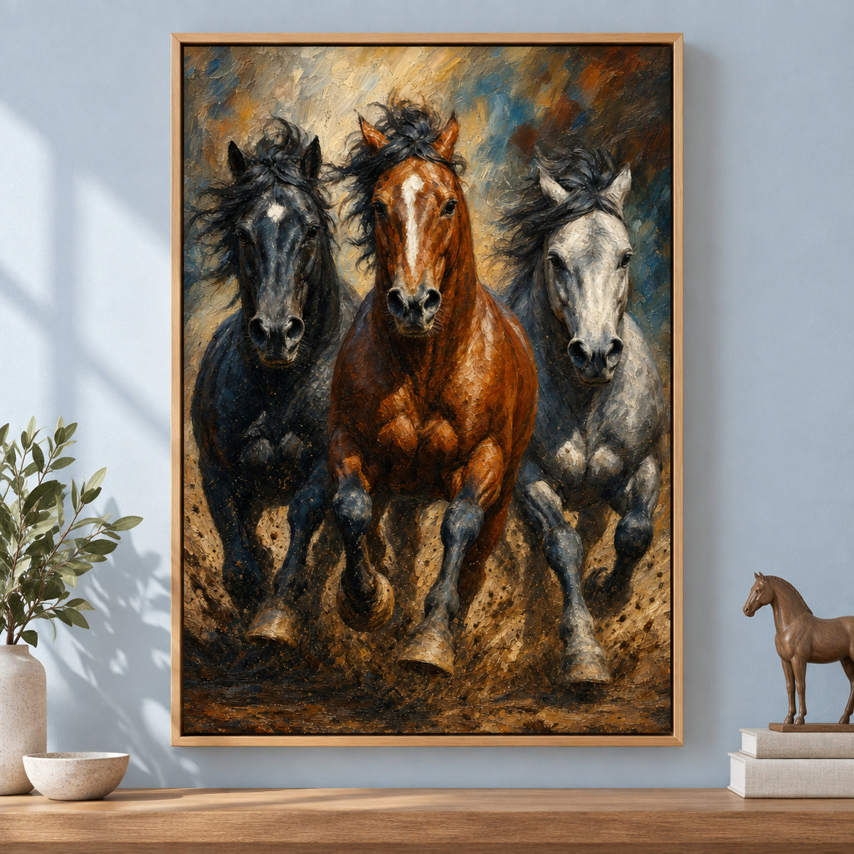 Wild Horse Muscle Mane Motion Oil Painting Canvas Wall Art | brown_independent_close