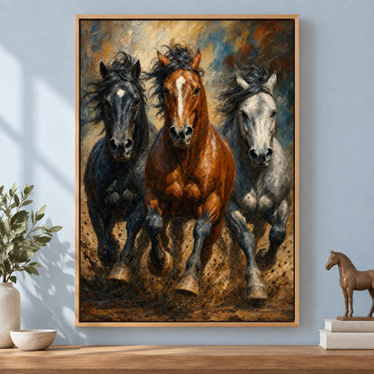 Wild Horse Muscle Mane Motion Oil Painting Canvas Wall Art | brown_independent_close
