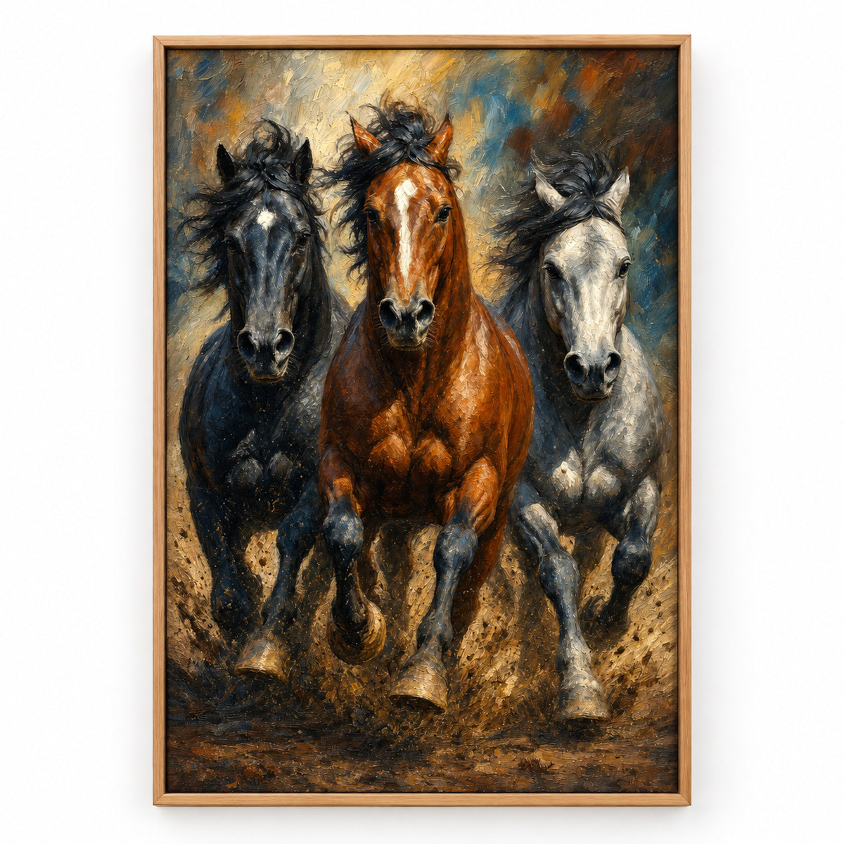 Wild Horse Muscle Mane Motion Oil Painting Canvas Wall Art | brown_sku