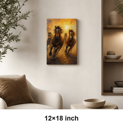 Wild Horse Dawn Gold Dust Oil Painting Canvas Wall Art - 04_sku_12x18_wall