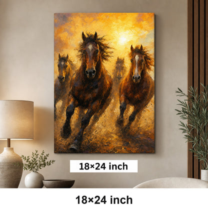 Wild Horse Dawn Gold Dust Oil Painting Canvas Wall Art - 05_sku_18x24_wall