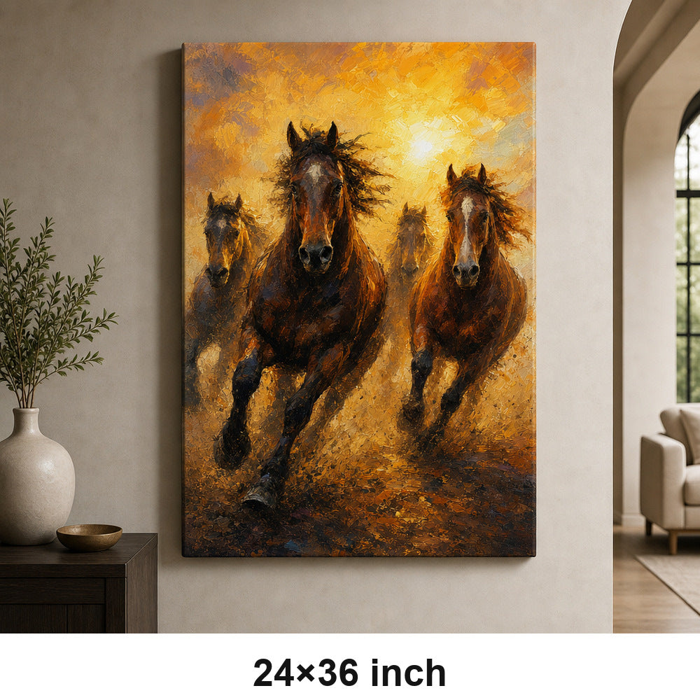 Wild Horse Dawn Gold Dust Oil Painting Canvas Wall Art - 06_sku_24x36_wall