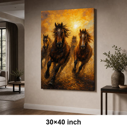 Wild Horse Dawn Gold Dust Oil Painting Canvas Wall Art - 07_sku_30x40_wall