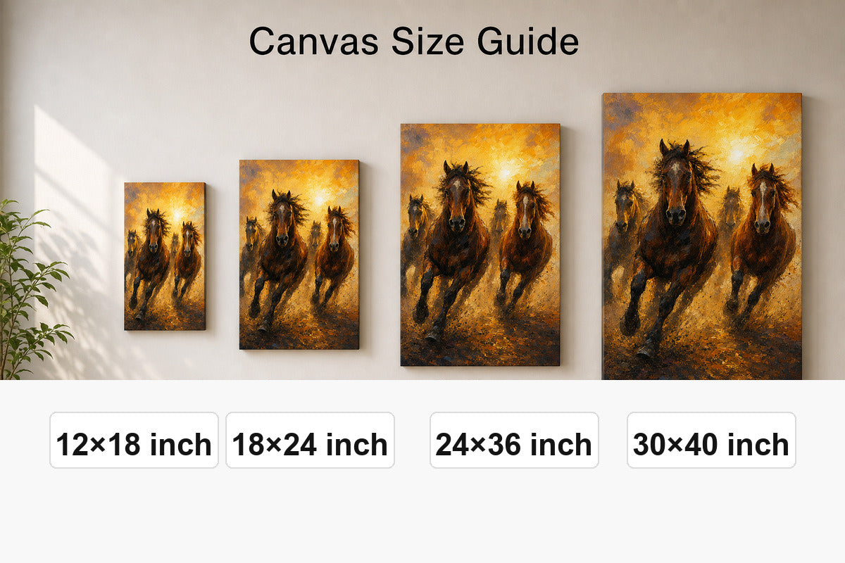 Wild Horse Dawn Gold Dust Oil Painting Canvas Wall Art - 08_size_comparison