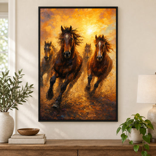 Wild Horse Dawn Gold Dust Oil Painting Canvas Wall Art | black_independent_close