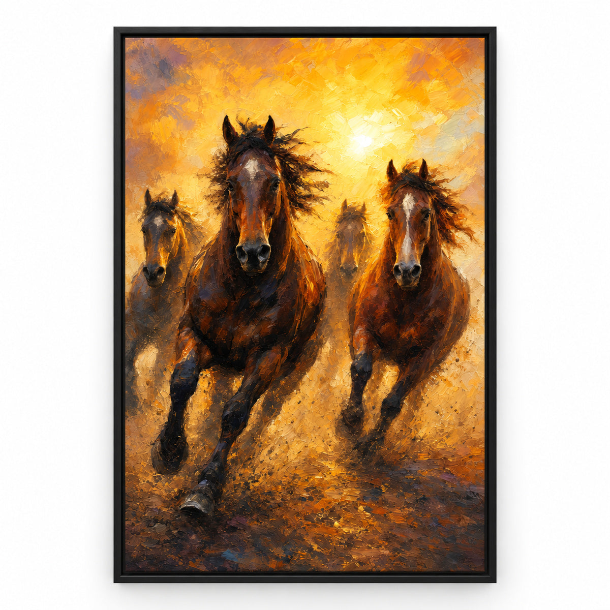 Wild Horse Dawn Gold Dust Oil Painting Canvas Wall Art | black_sku