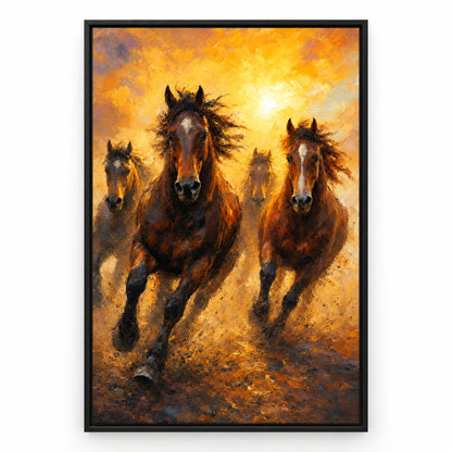 Wild Horse Dawn Gold Dust Oil Painting Canvas Wall Art | black_sku