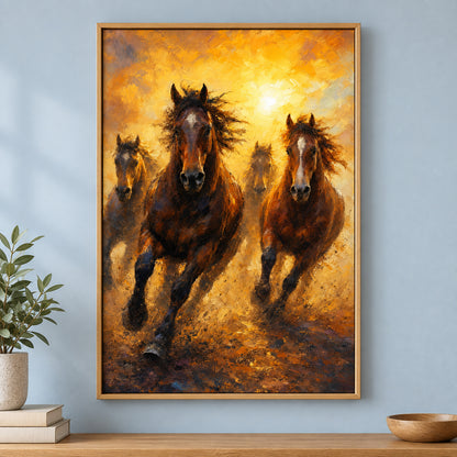 Wild Horse Dawn Gold Dust Oil Painting Canvas Wall Art | brown_independent_close