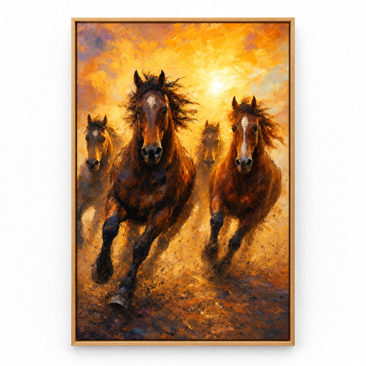Wild Horse Dawn Gold Dust Oil Painting Canvas Wall Art | brown_sku