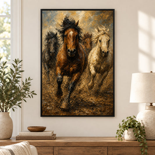 Wild Horse Finish Surge Oil Painting Canvas Wall Art | black_independent_close