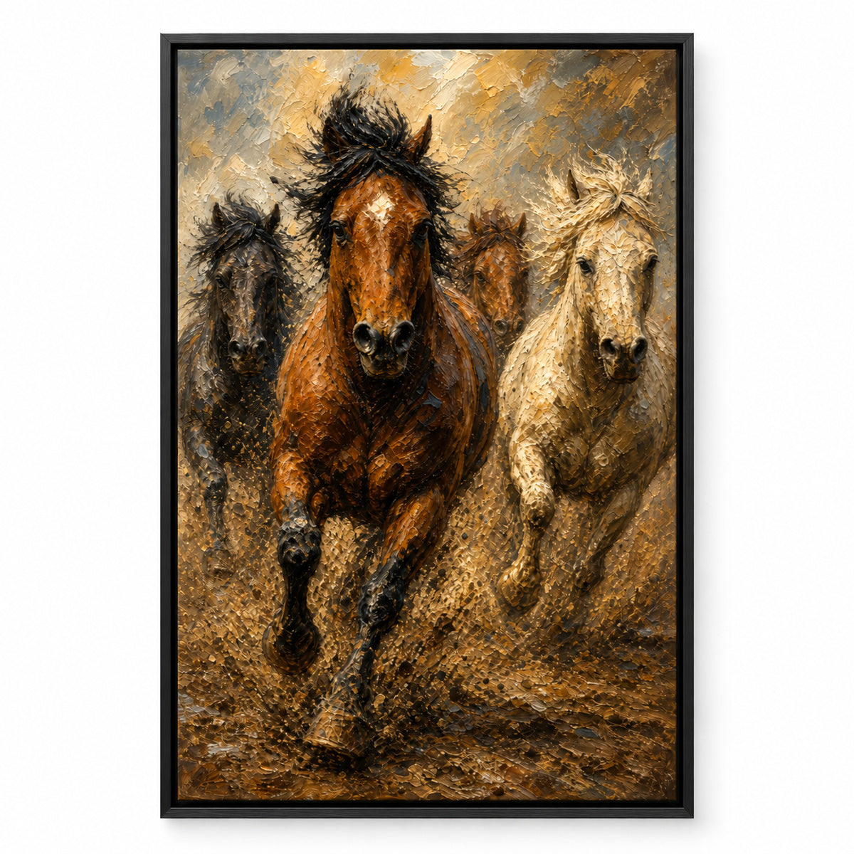 Wild Horse Finish Surge Oil Painting Canvas Wall Art | black_sku