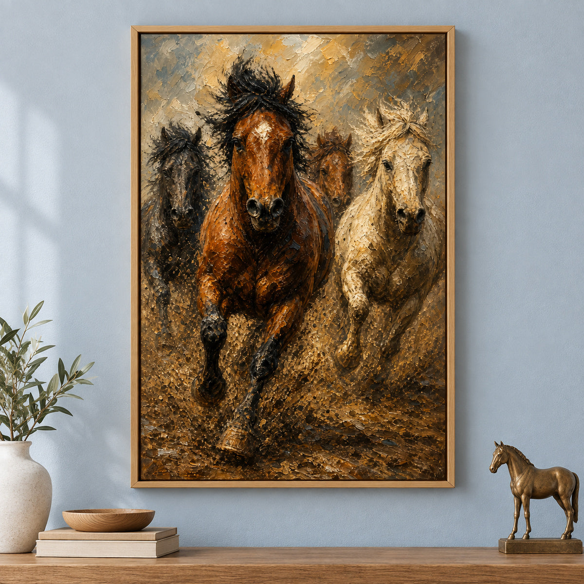 Wild Horse Finish Surge Oil Painting Canvas Wall Art | brown_independent_close