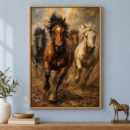 Wild Horse Finish Surge Oil Painting Canvas Wall Art | brown_independent_close