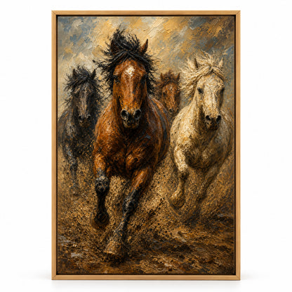 Wild Horse Finish Surge Oil Painting Canvas Wall Art | brown_sku
