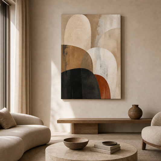 Neutral Abstract Soft Arch Forms Canvas Wall Art — room scene
