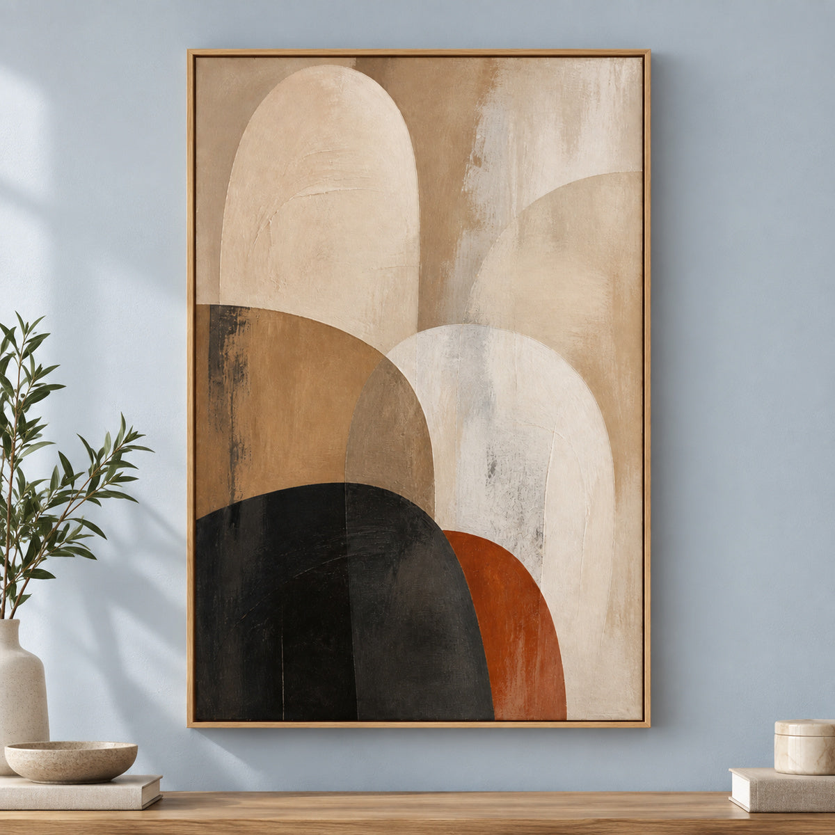 Neutral Abstract Soft Arch Forms Canvas Wall Art | brown_independent_close