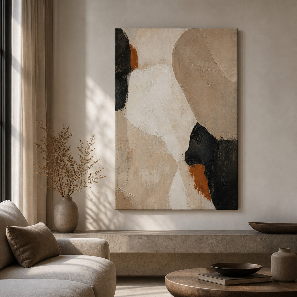Neutral Abstract Layered Stone Blocks Canvas Wall Art - 02_wall_scene