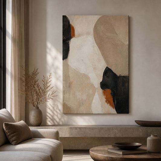 Neutral Abstract Layered Stone Blocks Canvas Wall Art — room scene