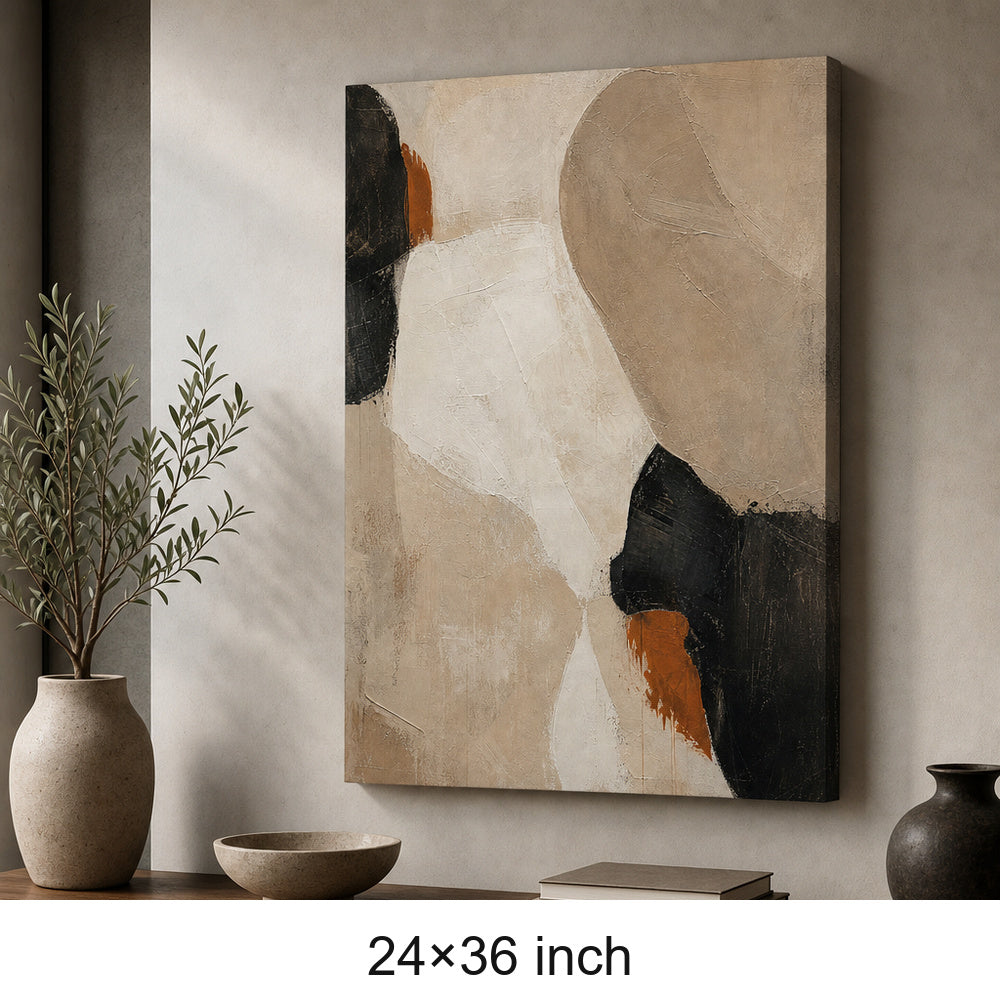 Neutral Abstract Layered Stone Blocks Canvas Wall Art — 24×36 room mockup