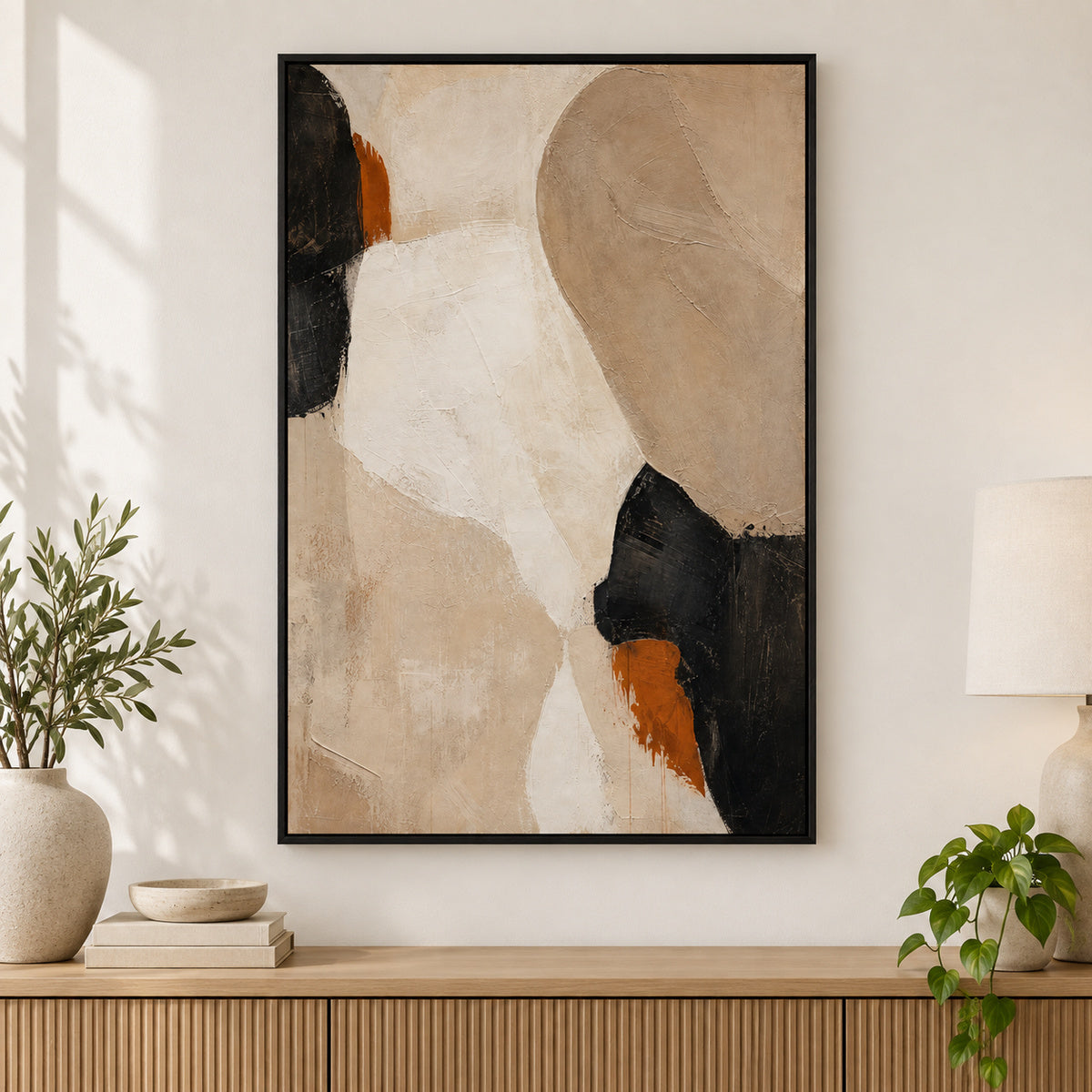 Neutral Abstract Layered Stone Blocks Canvas Wall Art | black_independent_close