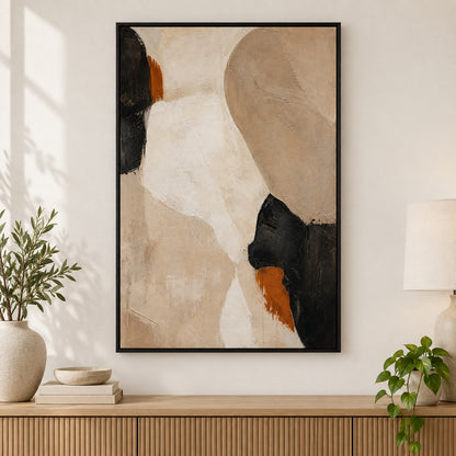 Neutral Abstract Layered Stone Blocks Canvas Wall Art | black_independent_close